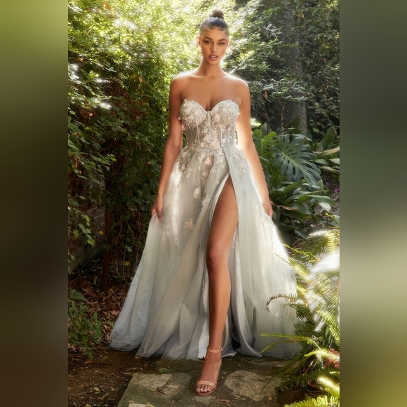 Floor Length Ruffles Green Strapless Prom Dress